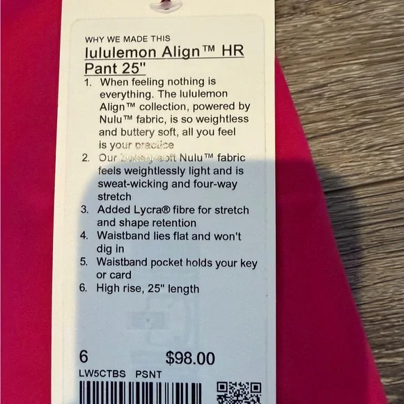 Lululemon Athletica Pink Align HR Pants Size 6 NEW! - Picture 3 of 3